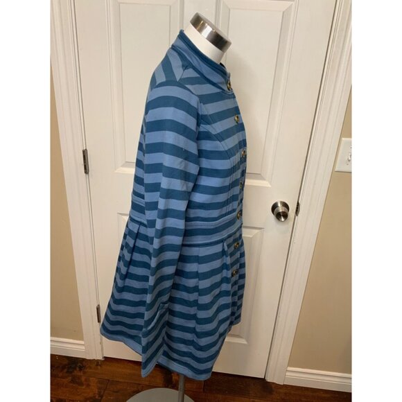 Matilda Jane Blue Striped High Neck Button-Up Jacket, Size M - Picture 2 of 5